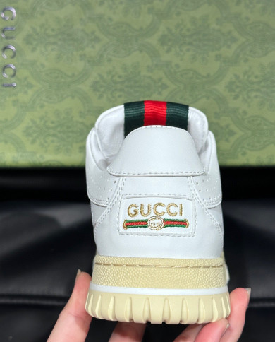 Gucci Re-Web couple style woven leather sports shoes