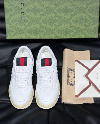 Gucci Re-Web couple style woven leather sports shoes
