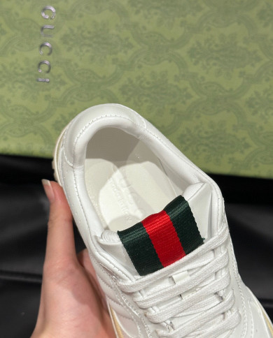 Gucci Re-Web couple style woven leather sports shoes