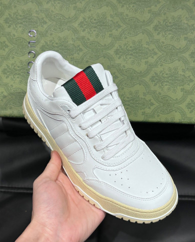 Gucci Re-Web couple style woven leather sports shoes