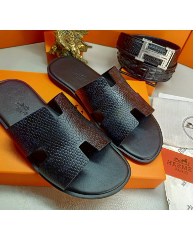 HERMES  Men's leather slippers