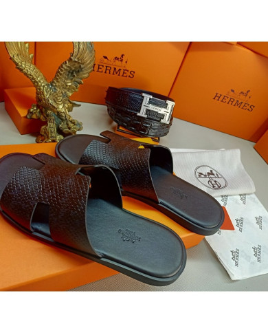 HERMES  Men's leather slippers