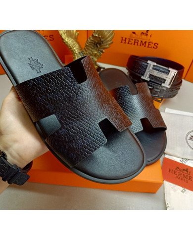 HERMES  Men's leather slippers