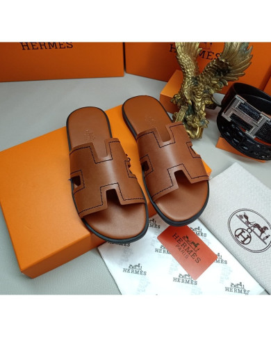 HERMES Men's leather slippers