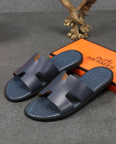 HERMES  Men's leather slippers