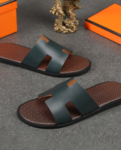 HERMES  Men's leather slippers