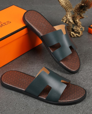 HERMES  Men's leather slippers