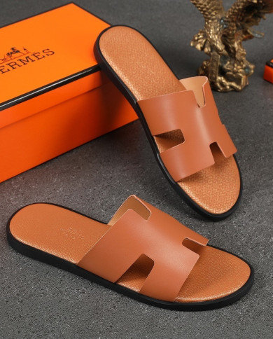 HERMES  Men's leather slippers