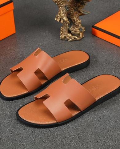 HERMES  Men's leather slippers