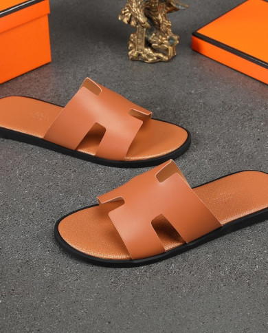HERMES  Men's leather slippers