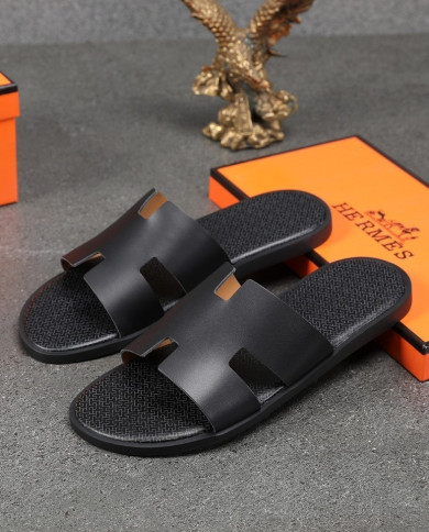 HERMES  Men's leather slippers