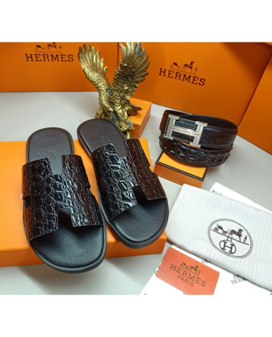 HERMES Men's leather slippers
