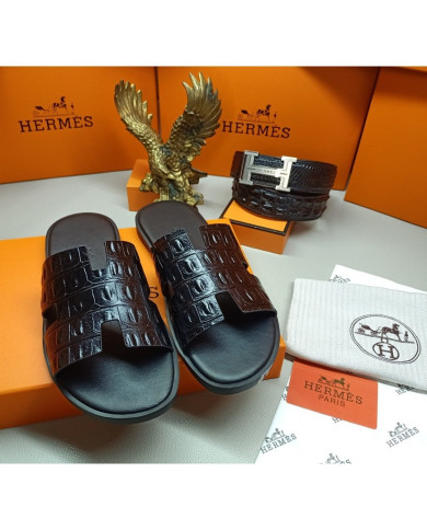 HERMES  Men's leather slippers