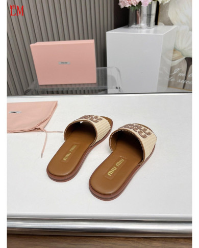 miumiu  Ladies flat ribbon letter slippers