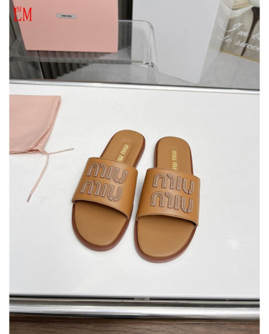 miumiu  Ladies flat ribbon letter slippers