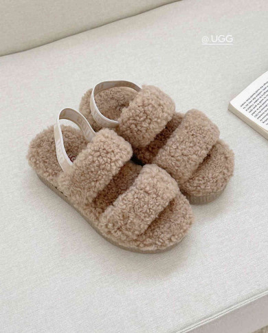 UGG Fleece Lined Warm Slippers for Women Winter Indoor Thick Sole Sandals