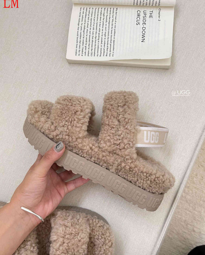 UGG Fleece Lined Warm Slippers for Women Winter Indoor Thick Sole Sandals