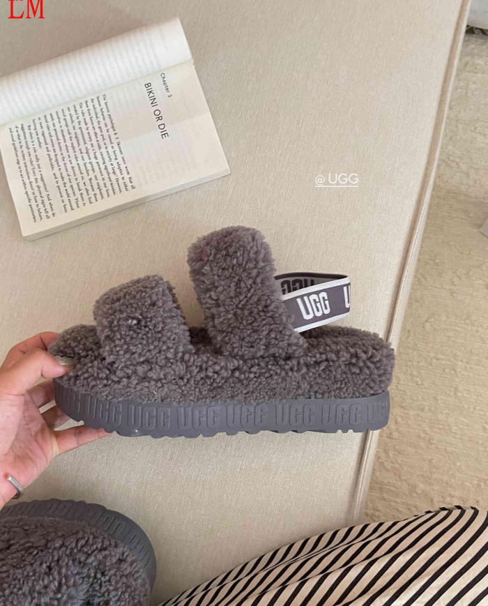 UGG Fleece Lined Warm Slippers for Women Winter Indoor Thick Sole Sandals