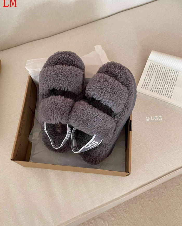 UGG Fleece Lined Warm Slippers for Women Winter Indoor Thick Sole Sandals