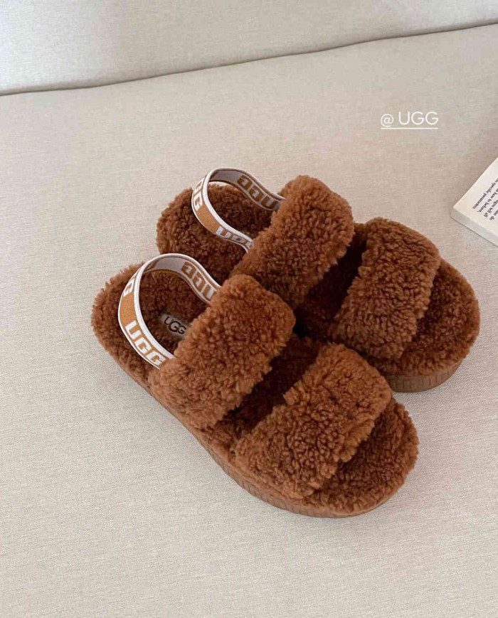 UGG Fleece Lined Warm Slippers for Women Winter Indoor Thick Sole Sandals