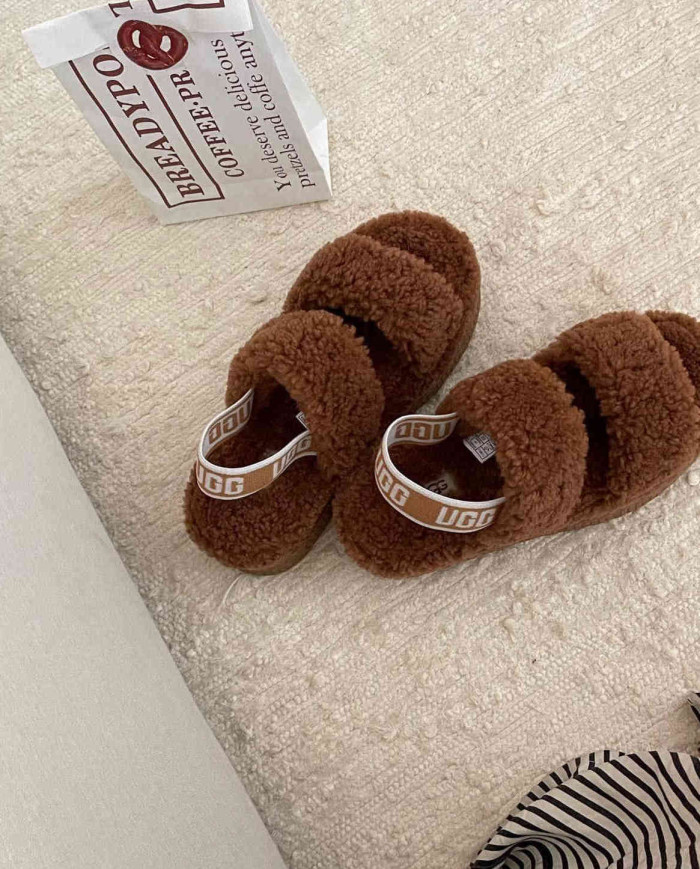 UGG Fleece Lined Warm Slippers for Women Winter Indoor Thick Sole Sandals