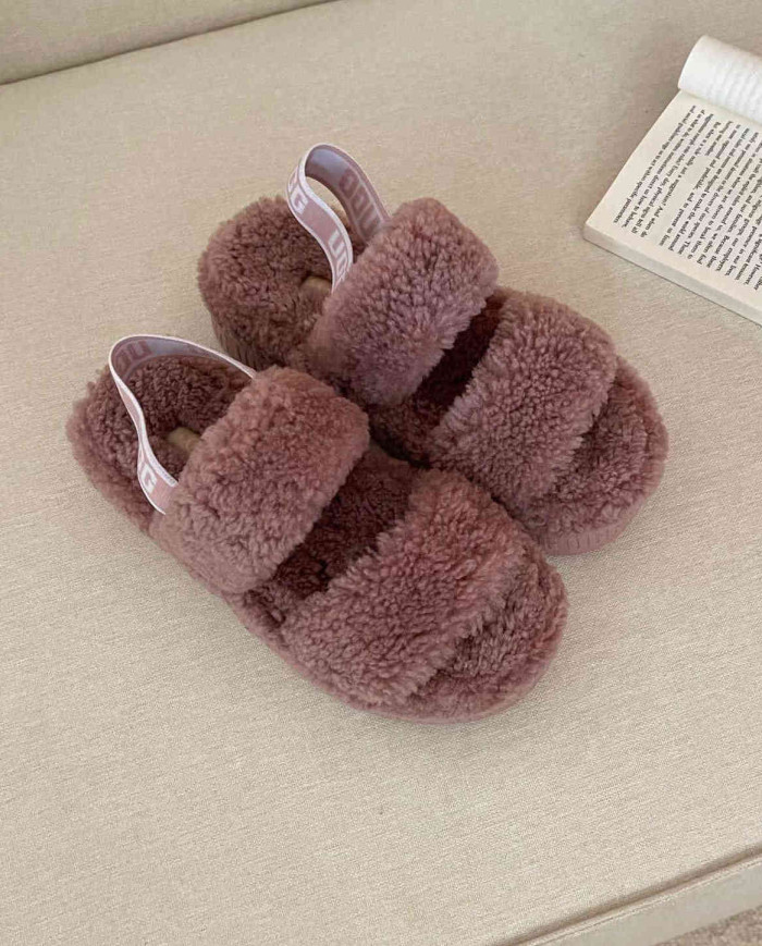 UGG Fleece Lined Warm Slippers for Women Winter Indoor Thick Sole Sandals