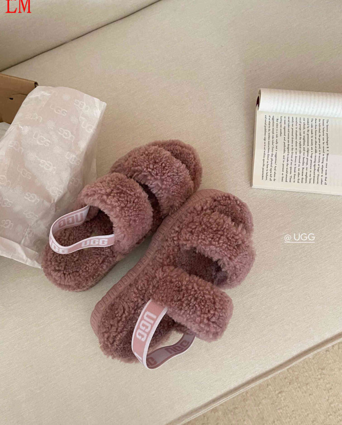 UGG Fleece Lined Warm Slippers for Women Winter Indoor Thick Sole Sandals