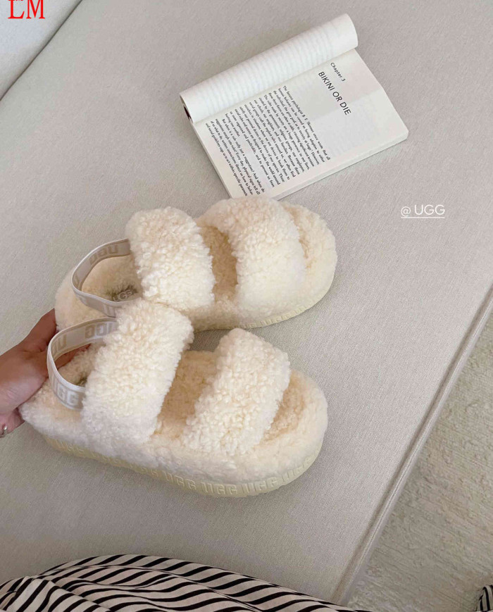 UGG Fleece Lined Warm Slippers for Women Winter Indoor Thick Sole Sandals