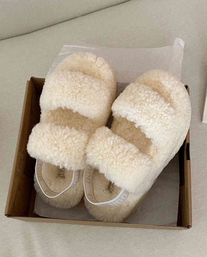 UGG Fleece Lined Warm Slippers for Women Winter Indoor Thick Sole Sandals