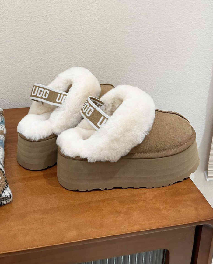 UGG Winter Thick Platform Warm Slippers for Women Cozy Indoor Fuzzy Shoes