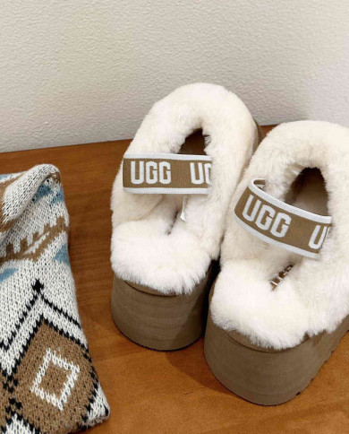 UGG Winter Thick Platform Warm Slippers for Women Cozy Indoor Fuzzy Shoes