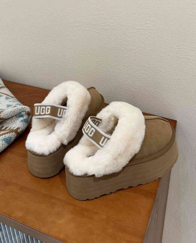 UGG Winter Thick Platform Warm Slippers for Women Cozy Indoor Fuzzy Shoes