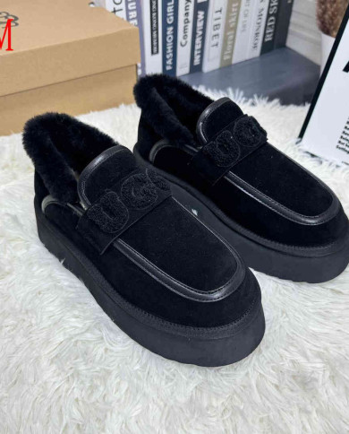 UGG Fleece Lined Platform Warm Casual Shoes Women's Slip-On Flats