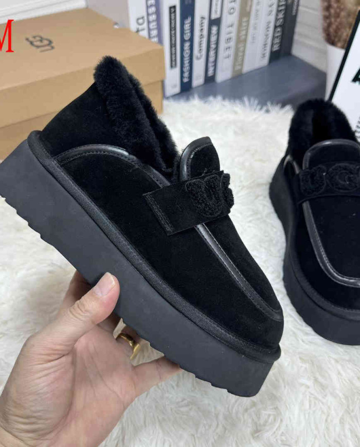 UGG Fleece Lined Platform Warm Casual Shoes Women's Slip-On Flats