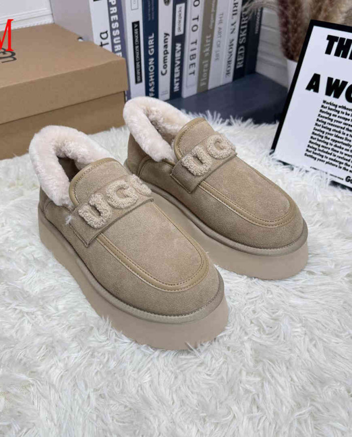 UGG Fleece Lined Platform Slip-On Shoes Women's Fashion Casual Flats