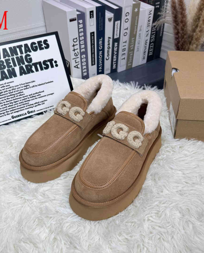 UGG Fleece Lined Platform Slip-On Shoes Women's Fashion Casual Flats