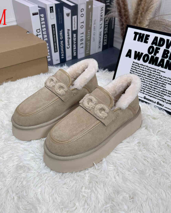 UGG Fleece Lined Platform Slip-On Shoes Women's Fashion Casual Flats