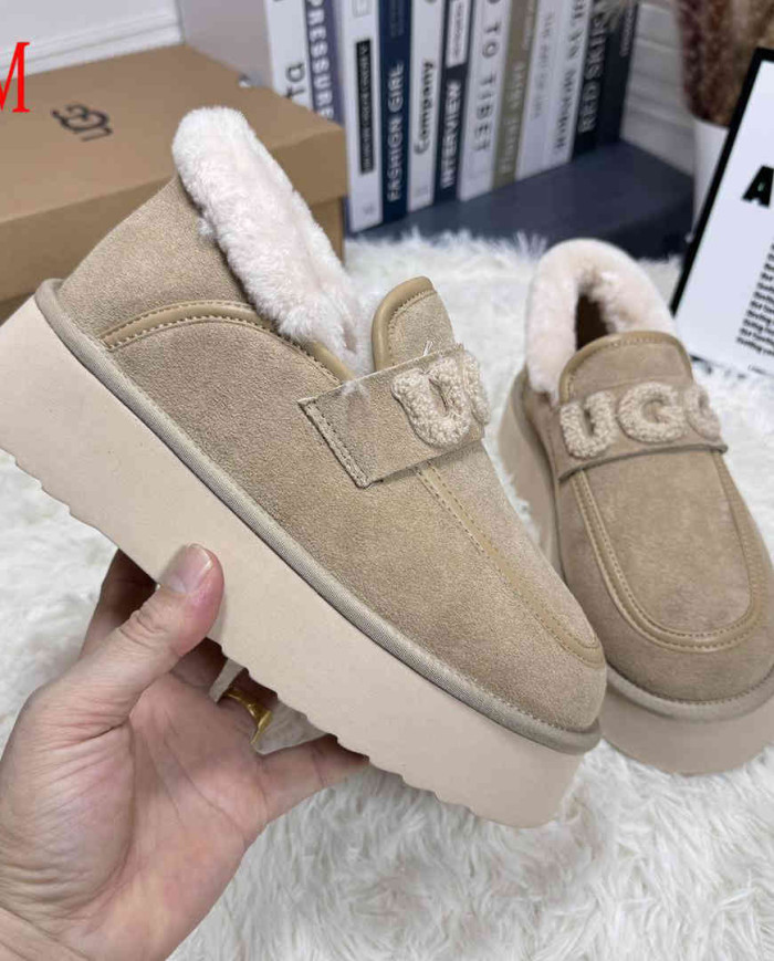 UGG Fleece Lined Platform Slip-On Shoes Women's Fashion Casual Flats