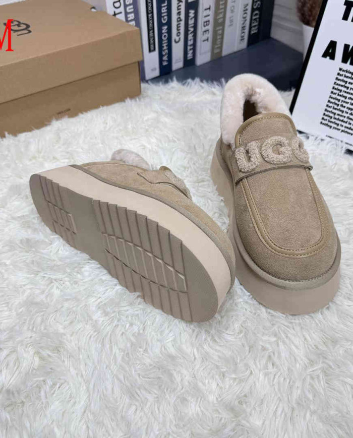 UGG Fleece Lined Platform Slip-On Shoes Women's Fashion Casual Flats