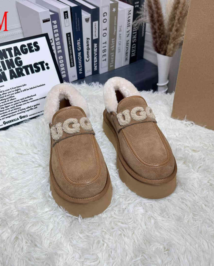 UGG Fleece Lined Platform Slip-On Shoes Women's Fashion Casual Flats
