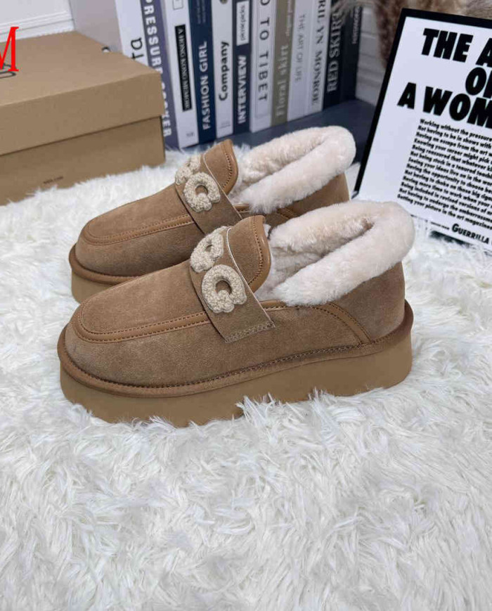 UGG Fleece Lined Platform Slip-On Shoes Women's Fashion Casual Flats