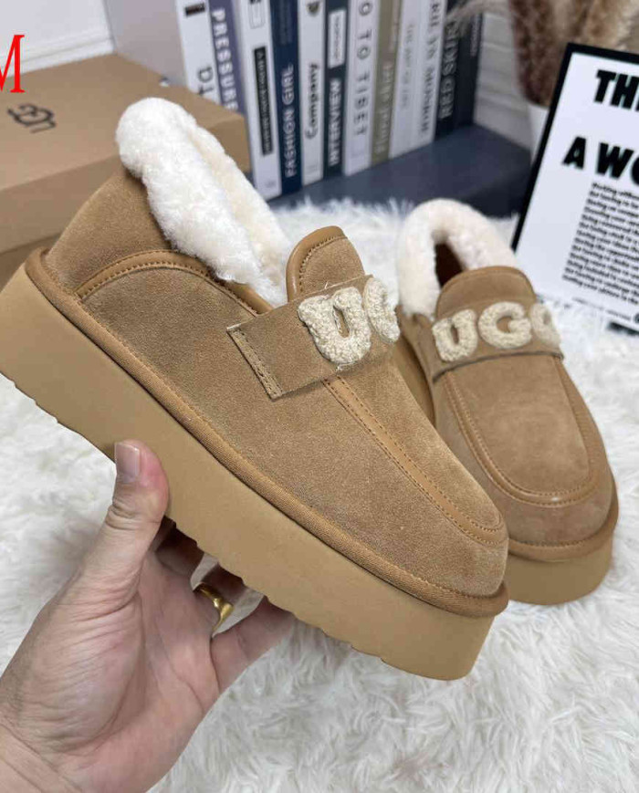 UGG Fleece Lined Platform Slip-On Shoes Women's Fashion Casual Flats