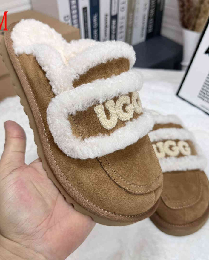 UGG Fuzzy Slip-On Loafers Women's Warm Casual Indoor Shoes