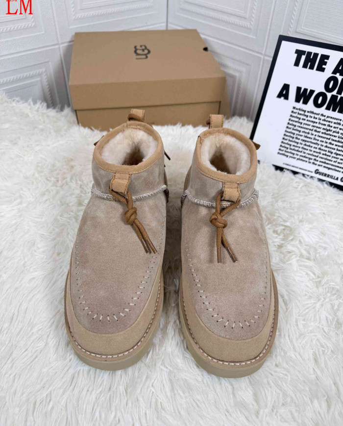 UGG Retro Suede Lace-Up Ankle Boots with Fleece Lining