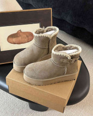 UGG Slip-On Suede Ankle Snow Boots with Fur Lining