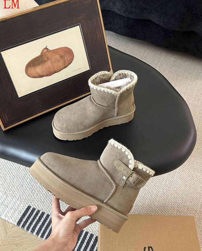 UGG Slip-On Suede Ankle Snow Boots with Fur Lining