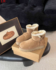 UGG Slip-On Suede Ankle Snow Boots with Fur Lining