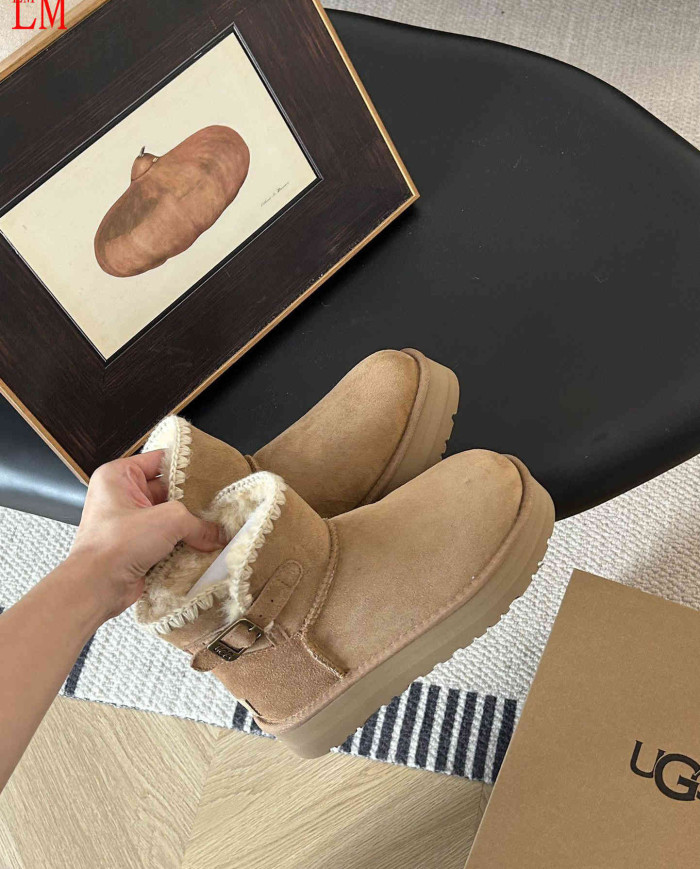 UGG Slip-On Suede Ankle Snow Boots with Fur Lining