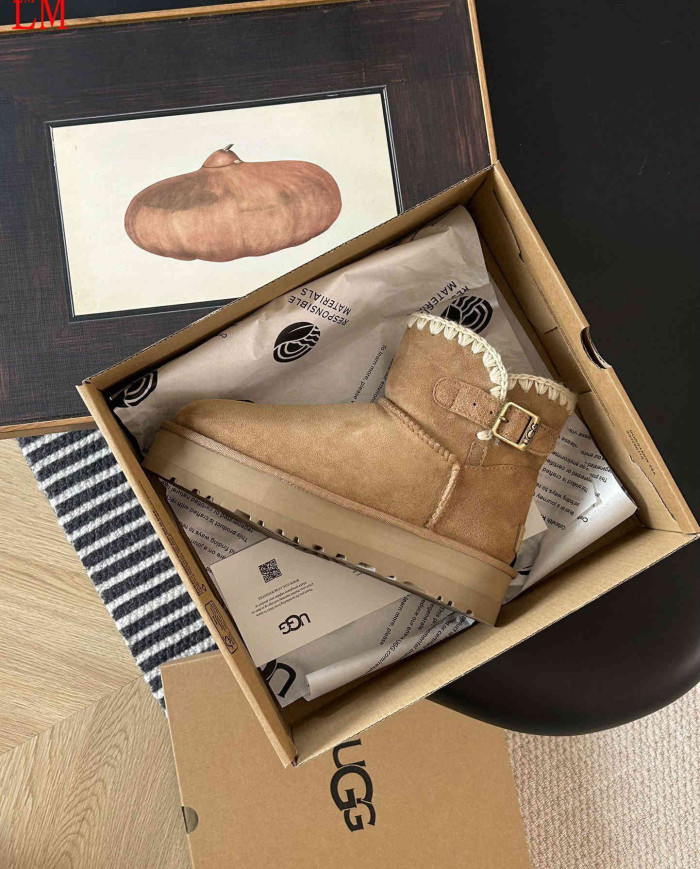 UGG Slip-On Suede Ankle Snow Boots with Fur Lining