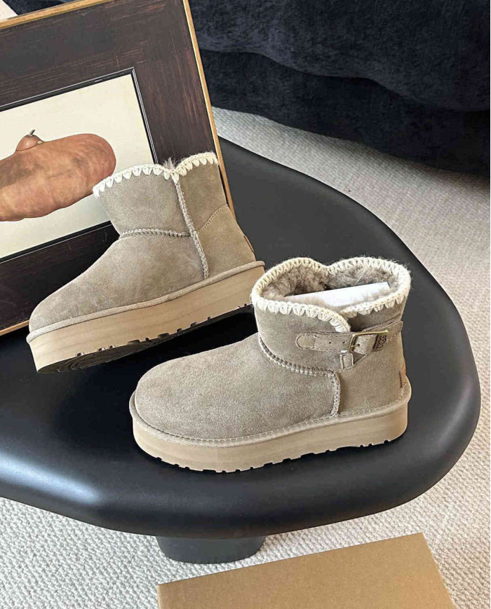 UGG Slip-On Suede Ankle Snow Boots with Fur Lining